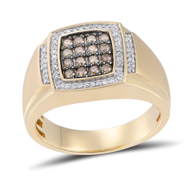 Men's 0.50 CT. T.W. Champagne and White Composite Diamond Cushion Frame Collar Ring in 10K Gold|Peoples Jewellers