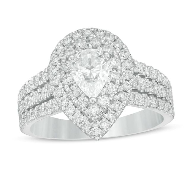 1.75 CT. T.W. Certified Lab-Created Pear-Shaped Diamond Double Frame Multi-Row Engagement Ring in 14K White Gold (F/SI2)|Peoples Jewellers