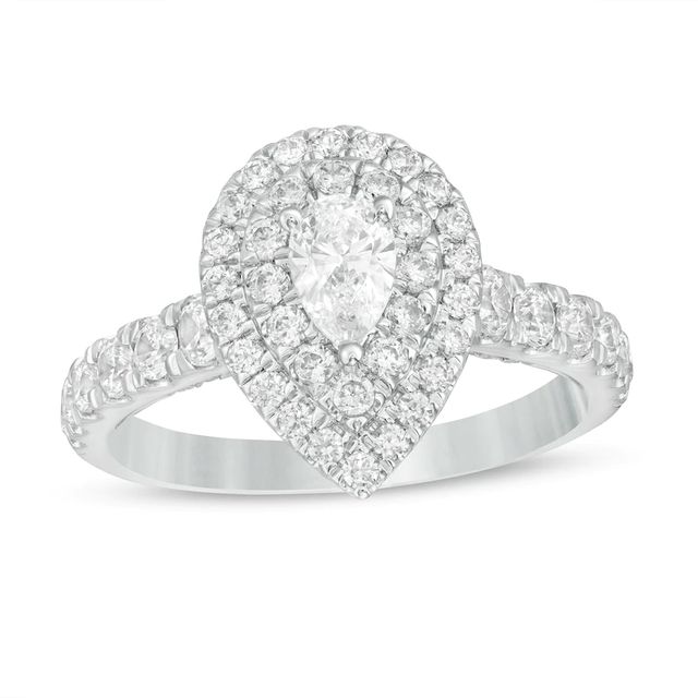 1.50 CT. T.W. Pear-Shaped Certified Lab-Created Diamond Double Frame Engagement Ring in 14K White Gold (F/SI2)|Peoples Jewellers