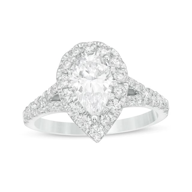 2.00 CT. T.W. Certified Lab-Created Pear-Shaped Diamond Frame Split Shank Engagement Ring in 14K White Gold (F/SI2)|Peoples Jewellers