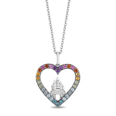 Enchanted Disney Ultimate Princess Celebration Multi-Gemstone and 0.04 CT. T.W. Diamond Heart Pendant in Sterling Silver|Peoples Jewellers