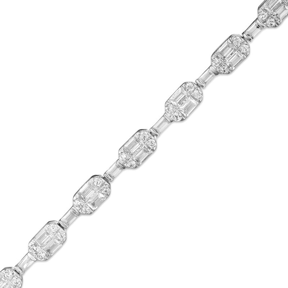 3.00 CT. T.W. Baguette and Round Diamond Alternating Bracelet in 10K White Gold - 7.25"|Peoples Jewellers