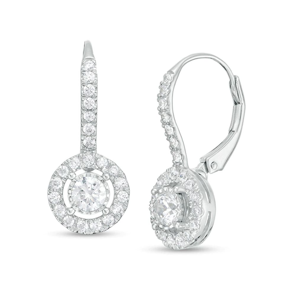 1.00 CT. T.W. Certified Diamond Frame Drop Earrings in 14K White Gold (I/I1)|Peoples Jewellers