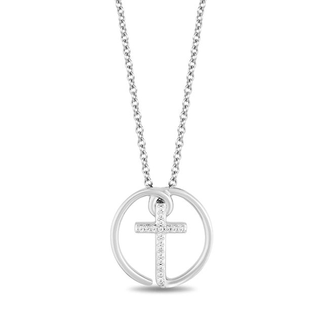 Hallmark Diamonds Faith 0.04 CT. T.W. Diamond Cross in Circle Pendant in Sterling Silver|Peoples Jewellers