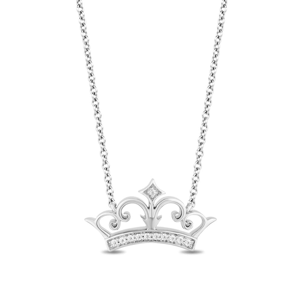 Enchanted Disney Ultimate Princess Celebration 0.085 CT. T.W. Diamond Tiara Necklace in Sterling Silver - 19"|Peoples Jewellers