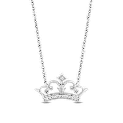 Enchanted Disney Ultimate Princess Celebration 0.085 CT. T.W. Diamond Tiara Necklace in Sterling Silver - 19"|Peoples Jewellers