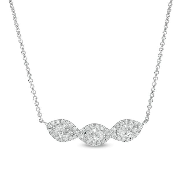 0.95 CT. T.W. Oval Diamond Past Present Future® Twist Frame Necklace in 10K White Gold|Peoples Jewellers