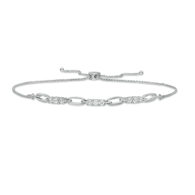 0.45 CT. T.W. Diamond Past Present Future® Link Bolo Bracelet in 10K White Gold -10.5"|Peoples Jewellers