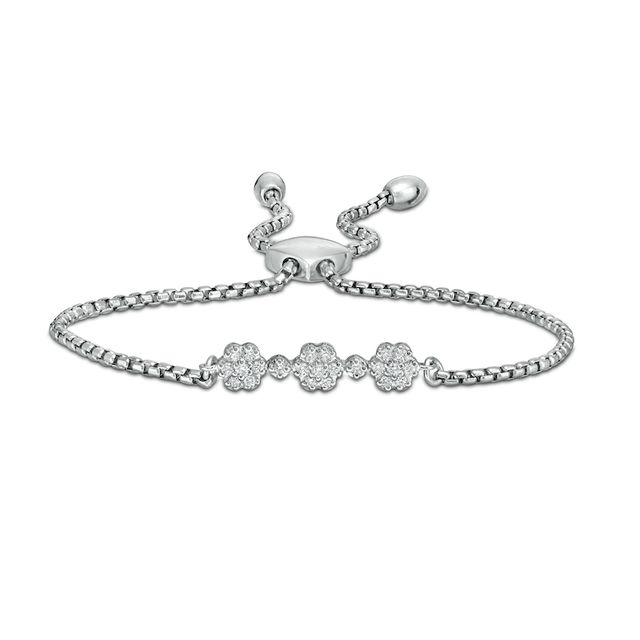 0.45 CT. T.W. Diamond Past Present Future® Flower Bolo Bracelet in 10K White Gold - 9.0"|Peoples Jewellers