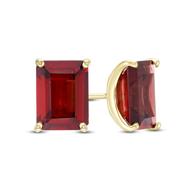 Emerald-Cut Garnet Solitaire Stud Earrings in 10K Gold|Peoples Jewellers