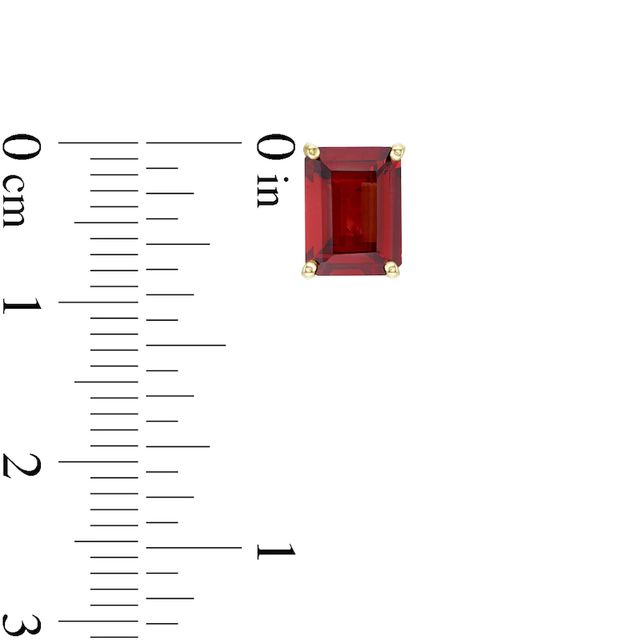 Emerald-Cut Garnet Solitaire Stud Earrings in 10K Gold