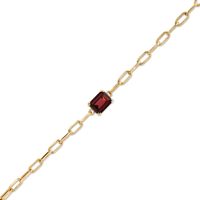 Emerald-Cut Garnet Solitaire and Paper Clip Chain Bracelet in 10K Gold - 7.25"|Peoples Jewellers