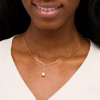 Emerald-Cut Peridot Solitaire and Paper Clip Chain "Y" Necklace in 10K Gold|Peoples Jewellers