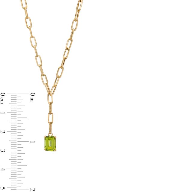 Emerald-Cut Peridot Solitaire and Paper Clip Chain "Y" Necklace in 10K Gold|Peoples Jewellers