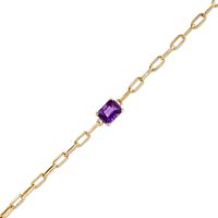 Emerald-Cut Amethyst Solitaire and Paper Clip Chain Bracelet in 10K Gold - 7.25"|Peoples Jewellers