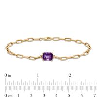 Emerald-Cut Amethyst Solitaire and Paper Clip Chain Bracelet in 10K Gold - 7.25"|Peoples Jewellers