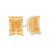 Emerald-Cut Citrine Solitaire Stud Earrings in 10K Gold|Peoples Jewellers