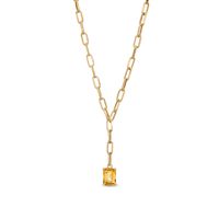 Emerald-Cut Citrine Solitaire and Paper Clip Chain "Y" Necklace in 10K Gold|Peoples Jewellers