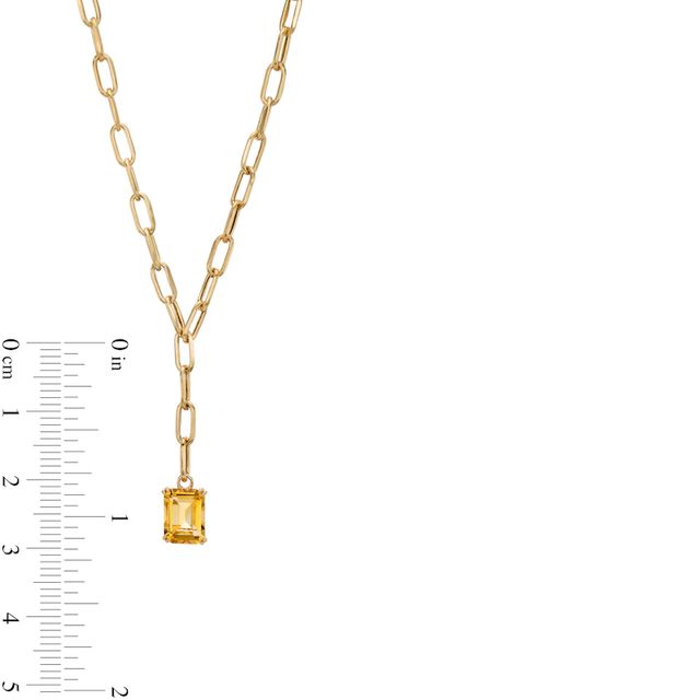 Emerald-Cut Citrine Solitaire and Paper Clip Chain "Y" Necklace in 10K Gold