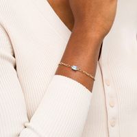 Emerald-Cut Swiss Blue Topaz Solitaire and Paper Clip Chain Bracelet in 10K Gold - 7.25"|Peoples Jewellers