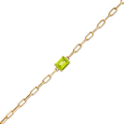 Emerald-Cut Peridot Solitaire and Paper Clip Chain Bracelet in 10K Gold - 7.25"|Peoples Jewellers