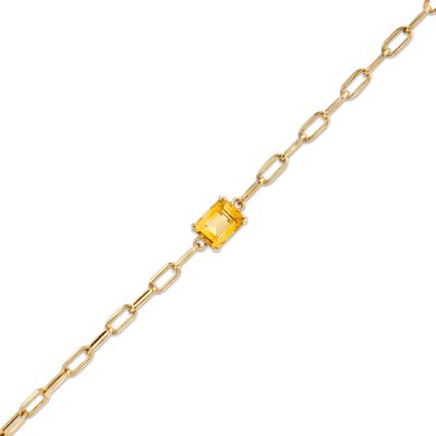 Emerald-Cut Citrine Solitaire and Paper Clip Chain Bracelet in 10K Gold - 7.25"|Peoples Jewellers