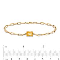 Emerald-Cut Citrine Solitaire and Paper Clip Chain Bracelet in 10K Gold - 7.25"|Peoples Jewellers