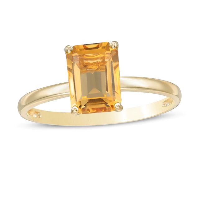 Emerald-Cut Citrine Solitaire Ring in 10K Gold - Size 7