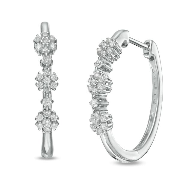 0.23 CT. T.W. Diamond Past Present Future® Flower Hoop Earrings in Sterling Silver|Peoples Jewellers