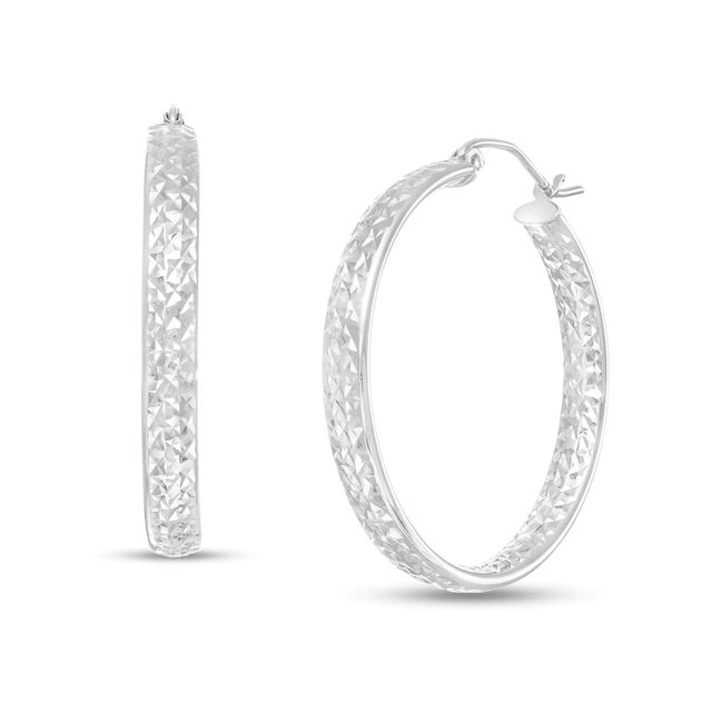 30.0mm Diamond-Cut Inside-Out Tube Hoop Earrings in 10K White Gold|Peoples Jewellers