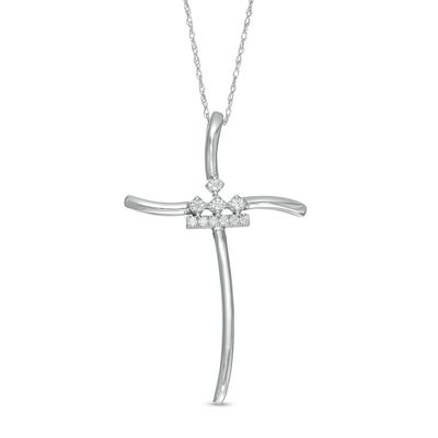 Peoples Private Collection 0.10 CT. T.W. Diamond Curved Cross Pendant in 10K White Gold