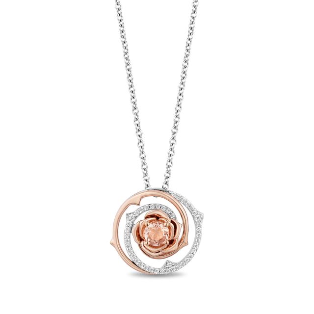 Enchanted Disney Aurora 4.5mm Morganite and 0.145 CT. T.W. Diamond Flower Pendant in Sterling Silver and 10K Rose Gold|Peoples Jewellers