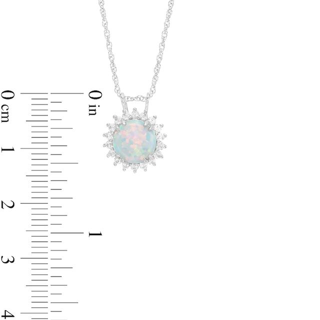 8.0mm Lab-Created Opal and White Sapphire Frame Sunburst Pendant and Stud Earrings Set in Sterling Silver|Peoples Jewellers