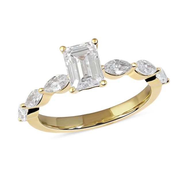 1.60 CT. T.W. Emerald-Cut and Marquise Diamond Engagement Ring in 14K Gold|Peoples Jewellers