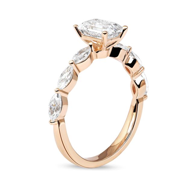 1.60 CT. T.W. Emerald-Cut and Marquise Diamond Engagement Ring in 14K Rose Gold|Peoples Jewellers