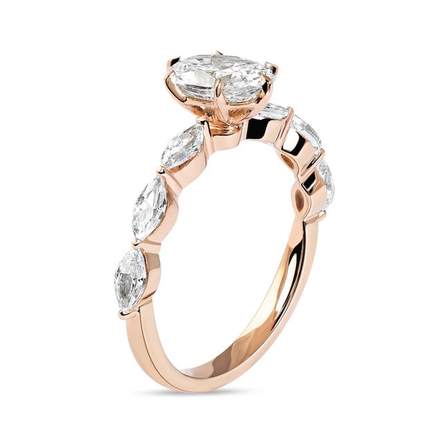 1.60 CT. T.W. Oval and Marquise Diamond Engagement Ring in 14K Rose Gold|Peoples Jewellers