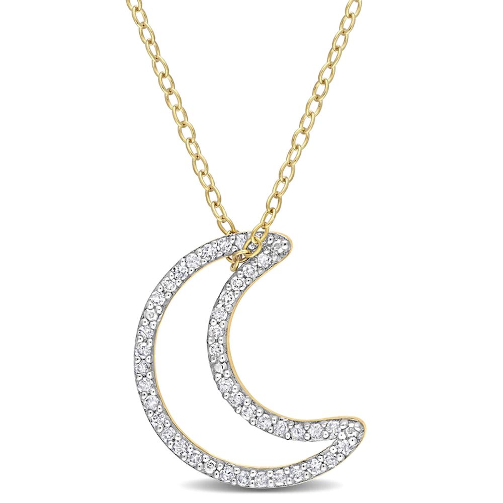 0.20 CT. T.W. Diamond Crescent Moon Outline Pendant in Sterling Silver with Yellow Rhodium Plate|Peoples Jewellers