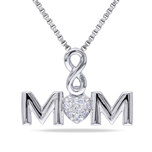 Composite Diamond Accent Infinity Heart "MOM" Pendant in Sterling Silver