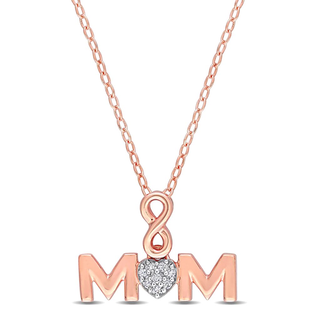 Composite Diamond Accent Infinity Heart "MOM" Pendant in Sterling Silver with Rose Rhodium Plate|Peoples Jewellers