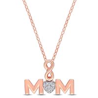Composite Diamond Accent Infinity Heart "MOM" Pendant in Sterling Silver with Rose Rhodium Plate|Peoples Jewellers