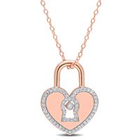 0.18 CT. T.W. Diamond Heart-Shaped Lock Pendant in Sterling Silver with Rose Rhodium Plate|Peoples Jewellers