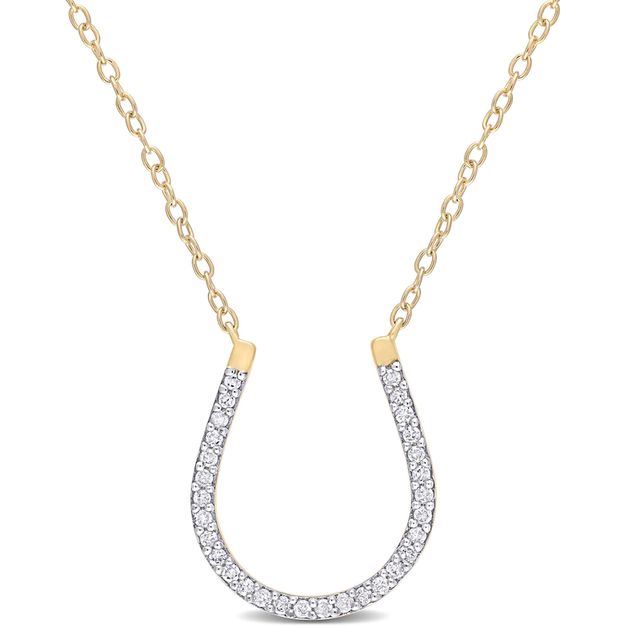 0.15 CT. T.W. Diamond Horseshoe Necklace in Sterling Silver with Yellow Rhodium Plate|Peoples Jewellers