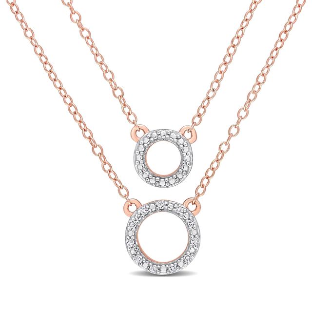 0.04 CT. T.W. Diamond Double Strand Layered Circle Necklace in Sterling Silver with Rose Rhodium Plate - 19"|Peoples Jewellers