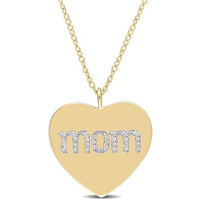 0.09 CT. T.W. Diamond "mom" Heart Pendant in Sterling Silver with Yellow Rhodium Plate|Peoples Jewellers