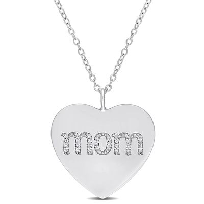 0.09 CT. T.W. Diamond "mom" Heart Pendant in Sterling Silver|Peoples Jewellers