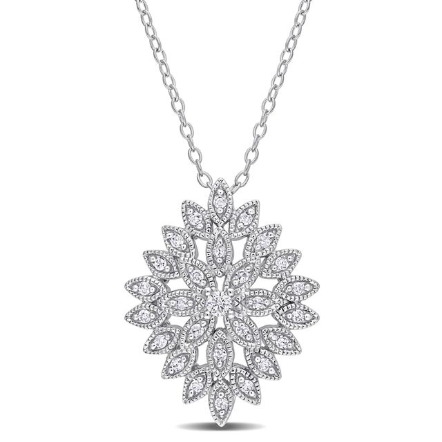 0.25 CT. T.W. Composite Diamond Vintage-Style Flower Pendant in Sterling Silver|Peoples Jewellers
