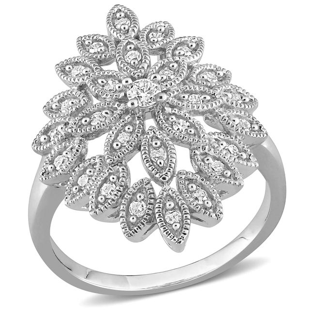 0.33 CT. T.W. Composite Diamond Vintage-Style Flower Ring in Sterling Silver|Peoples Jewellers