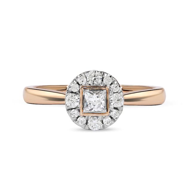 0.33 CT. T.W. Princess-Cut Diamond Round Frame Engagement Ring in 10K Rose Gold (I/I3)