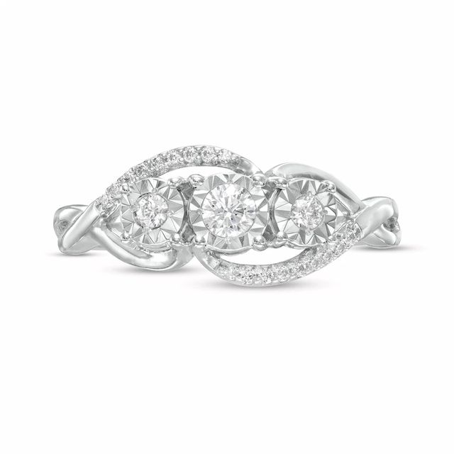 0.25 CT. T.W. Diamond Bypass Twist Shank Past Present Future® Engagement Ring in 10K White Gold|Peoples Jewellers