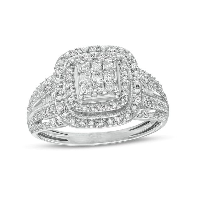 0.50 CT. T.W. Princess-Cut Multi-Diamond Vintage-Style Engagement Ring in 10K White Gold|Peoples Jewellers